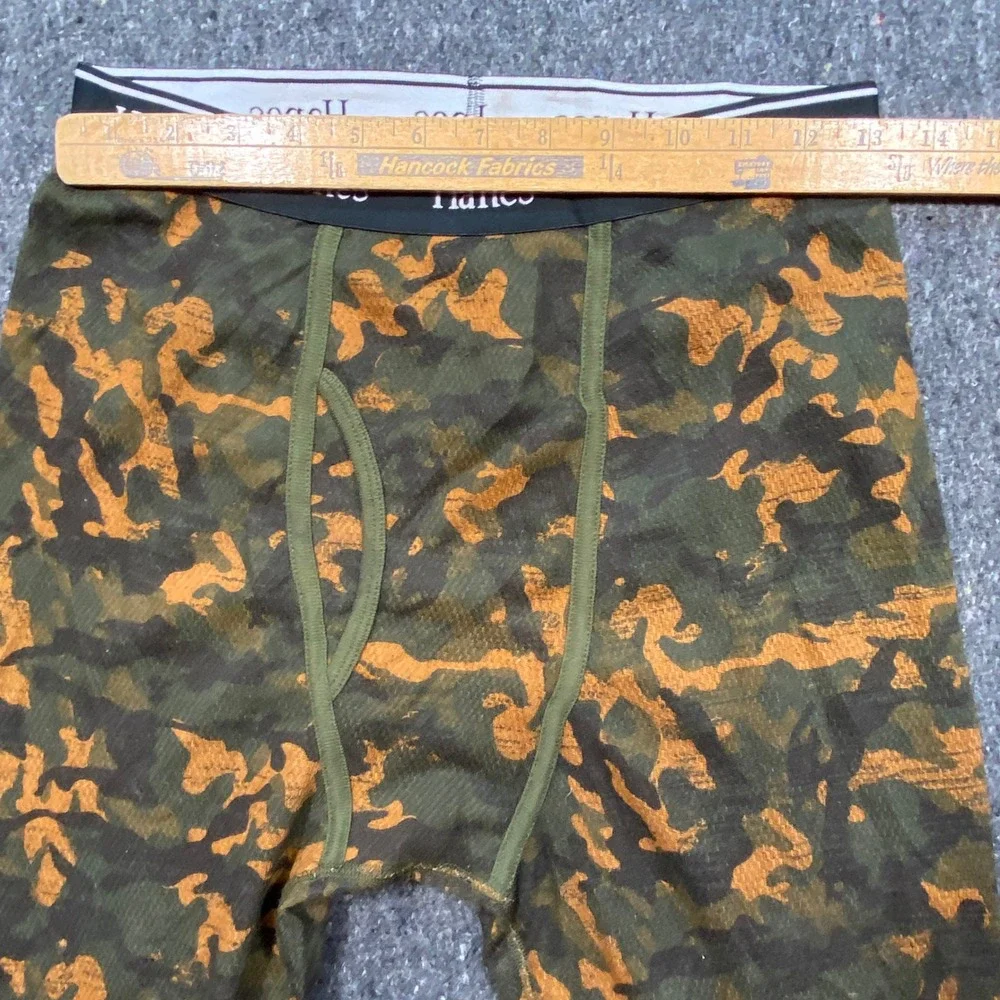 Hanes Originals Thermal Long John Pants Sz S Mens Green Camo Waffle Knit Bottoms